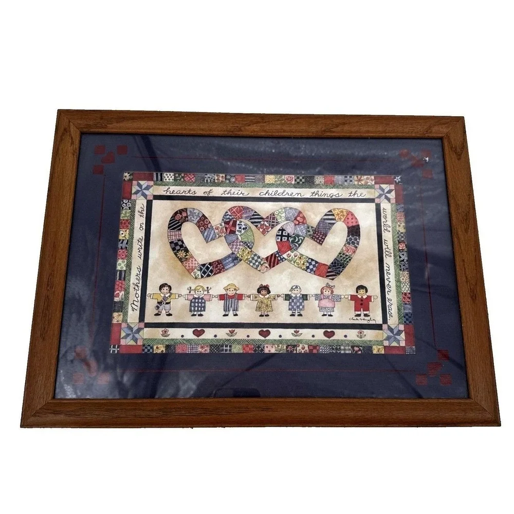 Home Interiors Gifts Chuck‎ Hughey Mothers Hearts Children Framed Folk Art Print